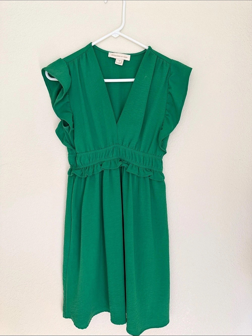 Monteau Los Angeles Green Ruffle Sleeve Midi Dress Size Small
